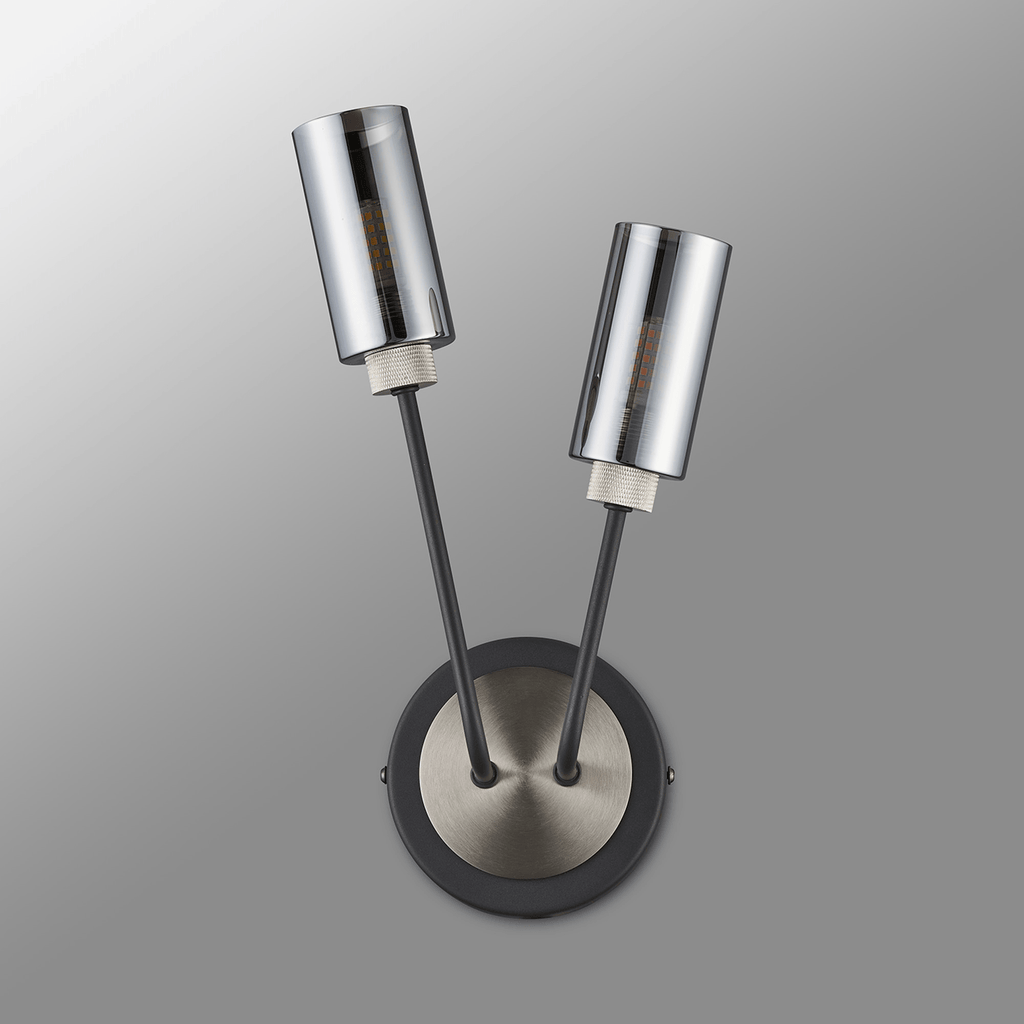 Luminosity Designs Ltd - Holly 2 Light Wall Fitting With Smoked Tubular Glass Shades - Luminosity Designs Ltd