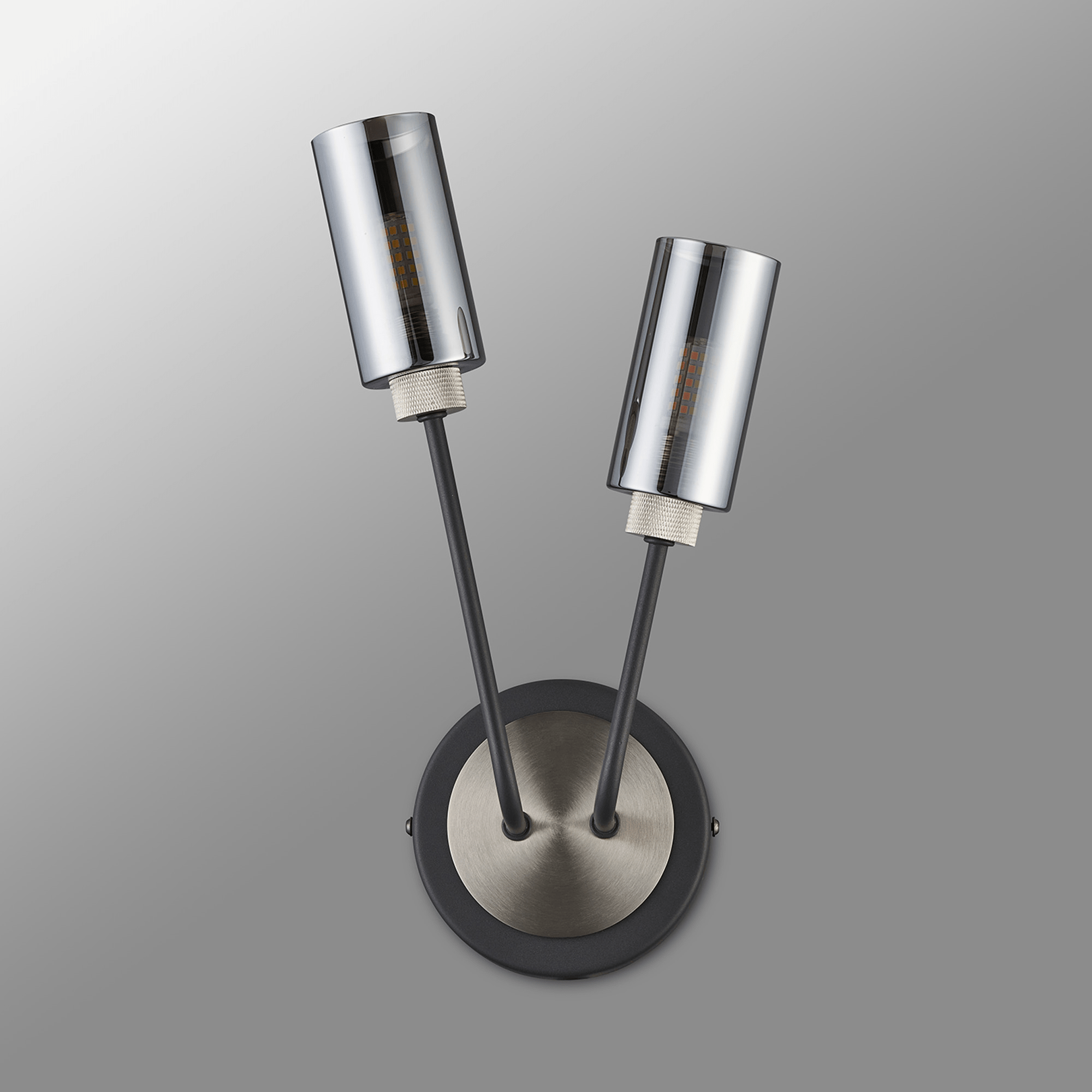 Luminosity Designs Ltd - Holly 2 Light Wall Fitting With Smoked Tubular Glass Shades - Luminosity Designs Ltd