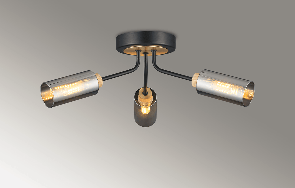 Luminosity Designs Ltd - Holly Flush 3 Light Ceiling Fitting With Smoked Tubular Glass Shades - Luminosity Designs Ltd