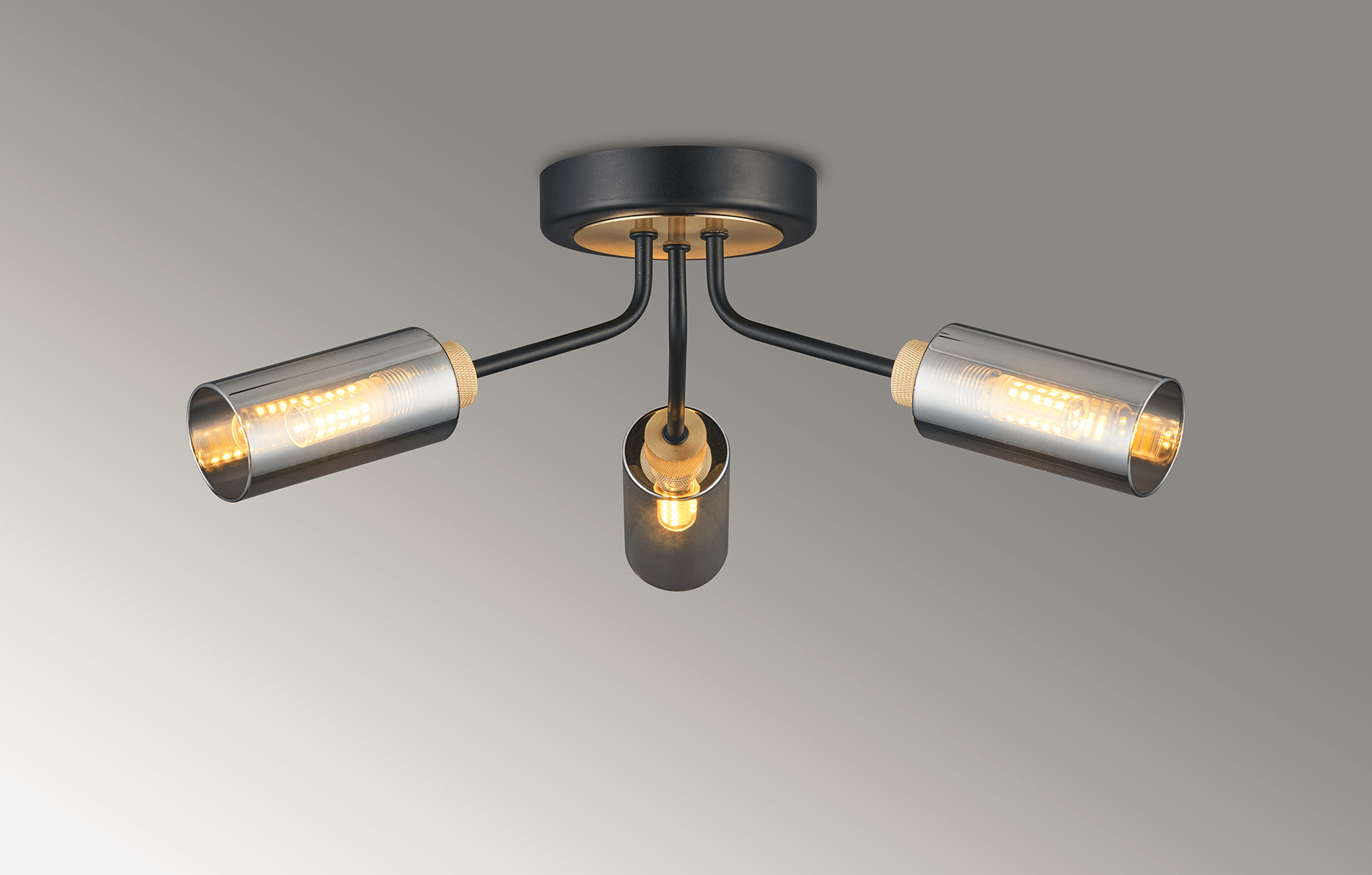 Luminosity Designs Ltd - Holly Flush 3 Light Ceiling Fitting With Smoked Tubular Glass Shades - Luminosity Designs Ltd