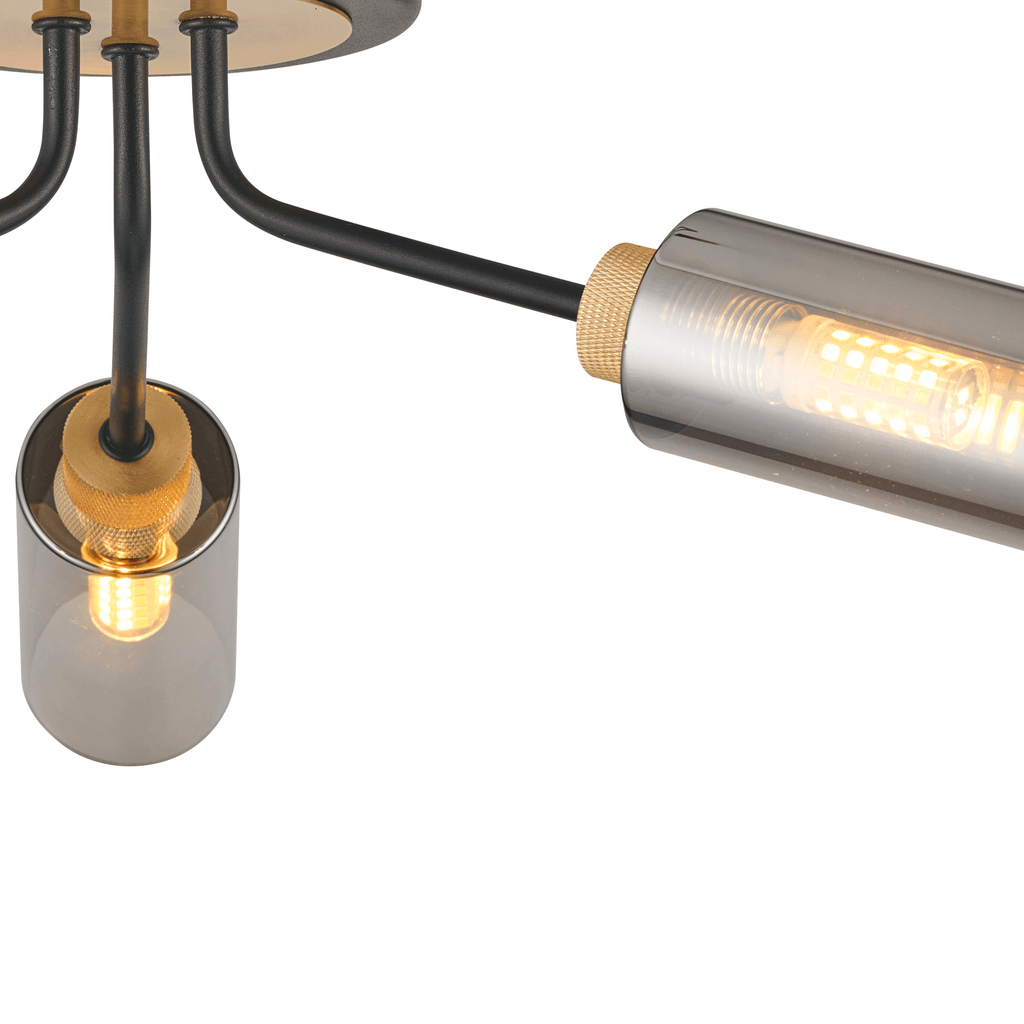 Luminosity Designs Ltd - Holly Flush 3 Light Ceiling Fitting With Smoked Tubular Glass Shades - Luminosity Designs Ltd