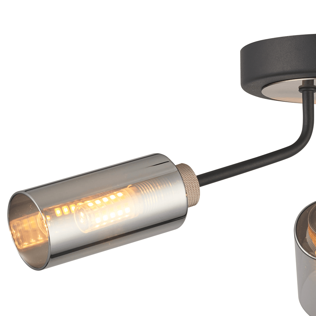 Luminosity Designs Ltd - Holly Flush 3 Light Ceiling Fitting With Smoked Tubular Glass Shades - Luminosity Designs Ltd