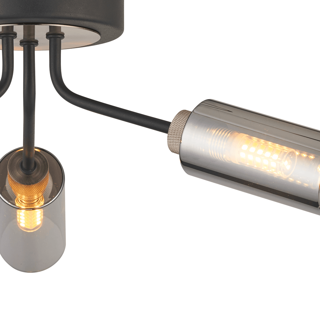 Luminosity Designs Ltd - Holly Flush 3 Light Ceiling Fitting With Smoked Tubular Glass Shades - Luminosity Designs Ltd