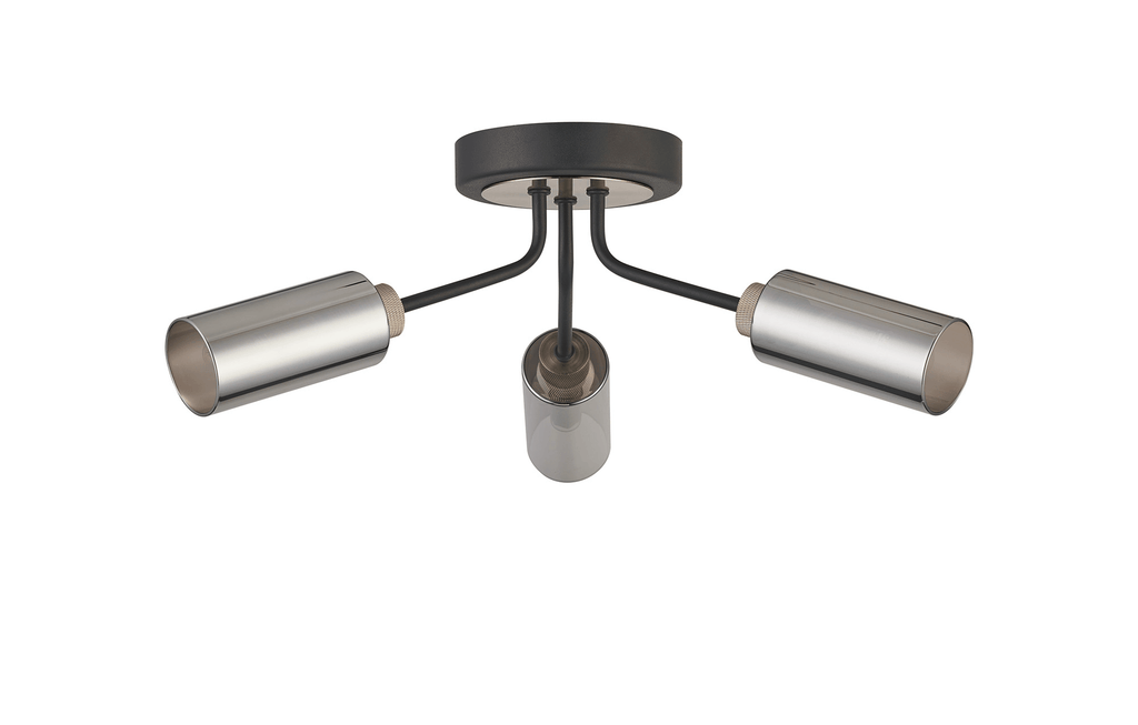 Luminosity Designs Ltd - Holly Flush 3 Light Ceiling Fitting With Smoked Tubular Glass Shades - Luminosity Designs Ltd