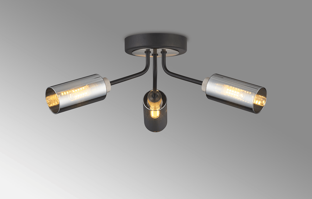 Luminosity Designs Ltd - Holly Flush 3 Light Ceiling Fitting With Smoked Tubular Glass Shades - Luminosity Designs Ltd