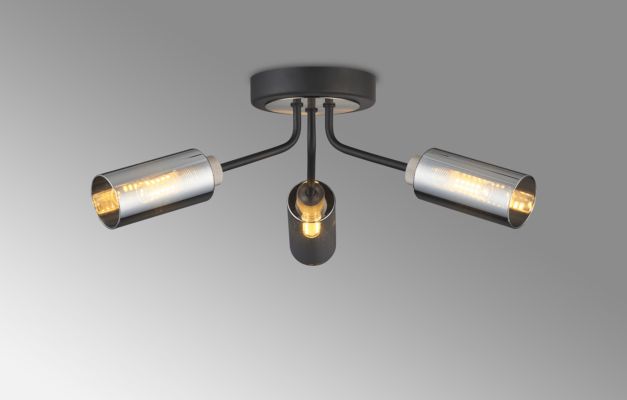 Luminosity Designs Ltd - Holly Flush 3 Light Ceiling Fitting With Smoked Tubular Glass Shades - Luminosity Designs Ltd