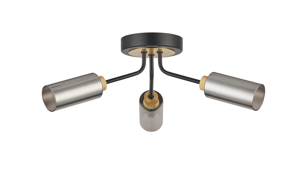 Luminosity Designs Ltd - Holly Flush 3 Light Ceiling Fitting With Smoked Tubular Glass Shades - Luminosity Designs Ltd