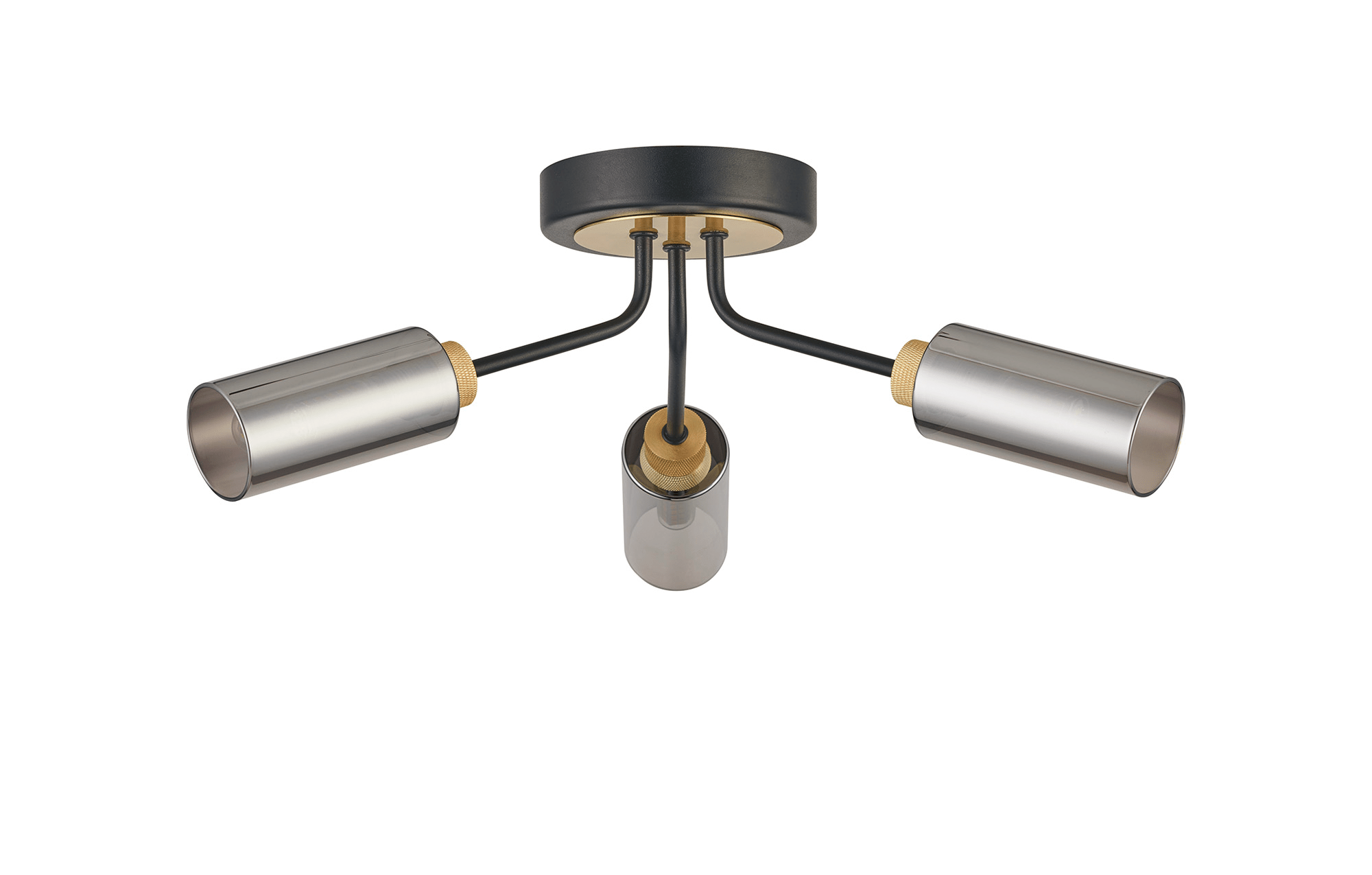 Luminosity Designs Ltd - Holly Flush 3 Light Ceiling Fitting With Smoked Tubular Glass Shades - Luminosity Designs Ltd