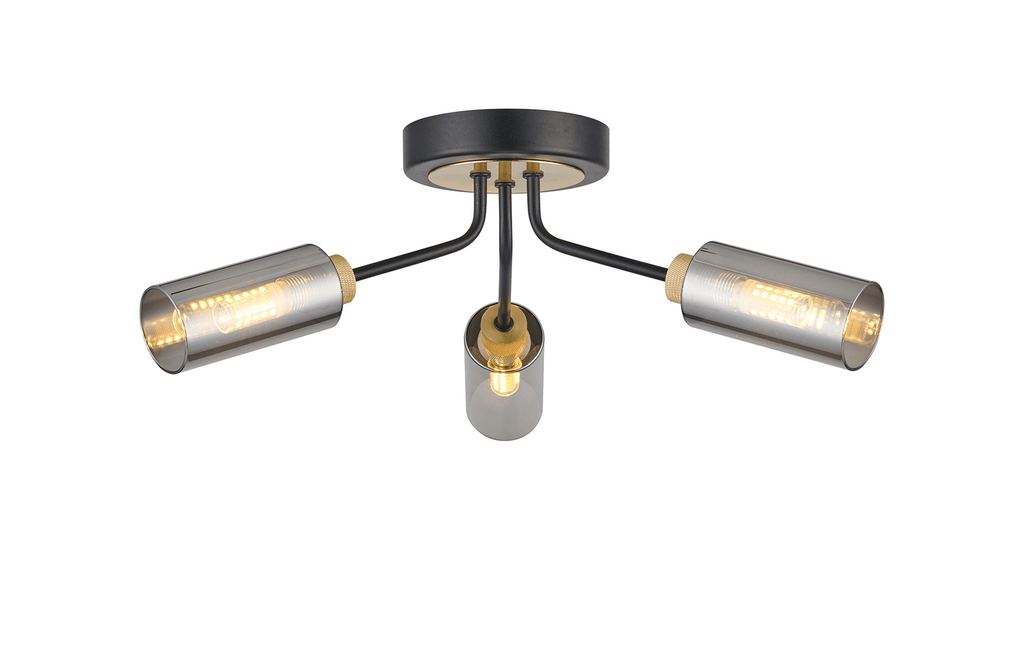 Luminosity Designs Ltd - Holly Flush 3 Light Ceiling Fitting With Smoked Tubular Glass Shades - Luminosity Designs Ltd