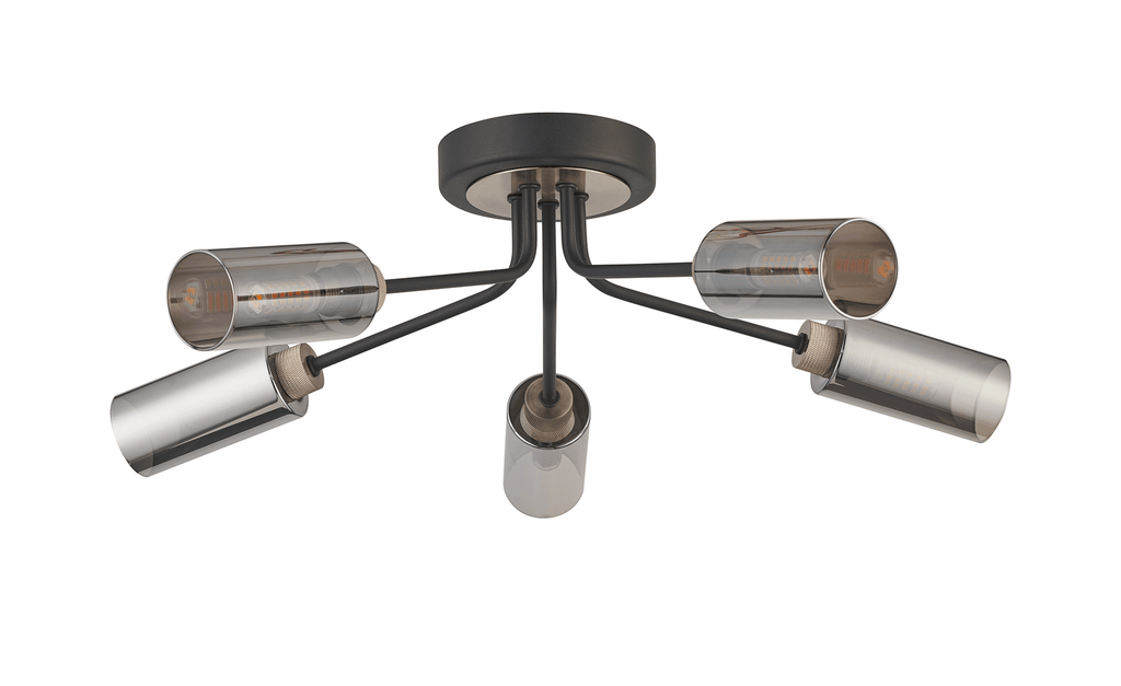 Luminosity Designs Ltd - Holly Flush 5 Light Ceiling Fitting With Smoked Tubular Glass Shades - Luminosity Designs Ltd
