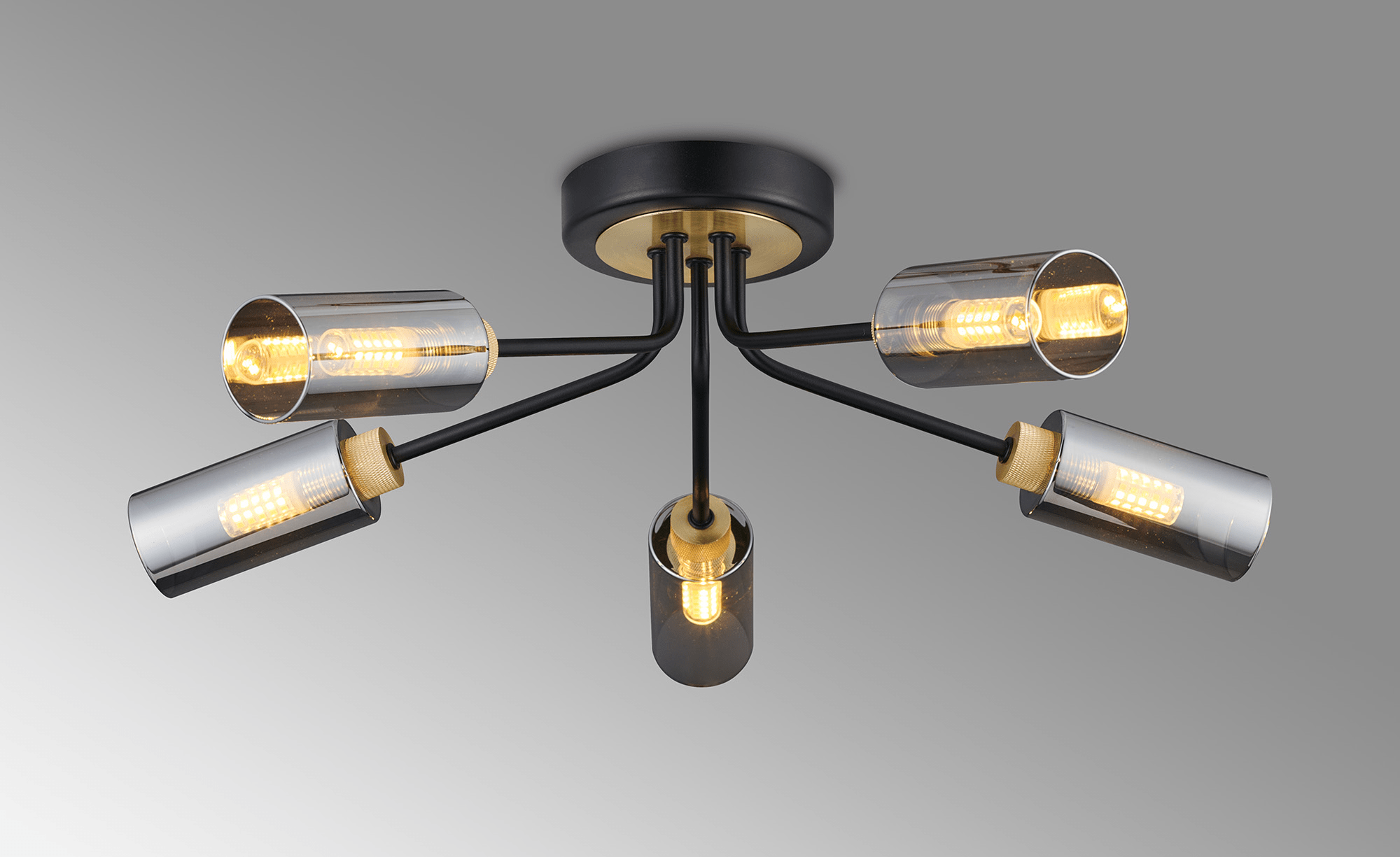 Luminosity Designs Ltd - Holly Flush 5 Light Ceiling Fitting With Smoked Tubular Glass Shades - Luminosity Designs Ltd