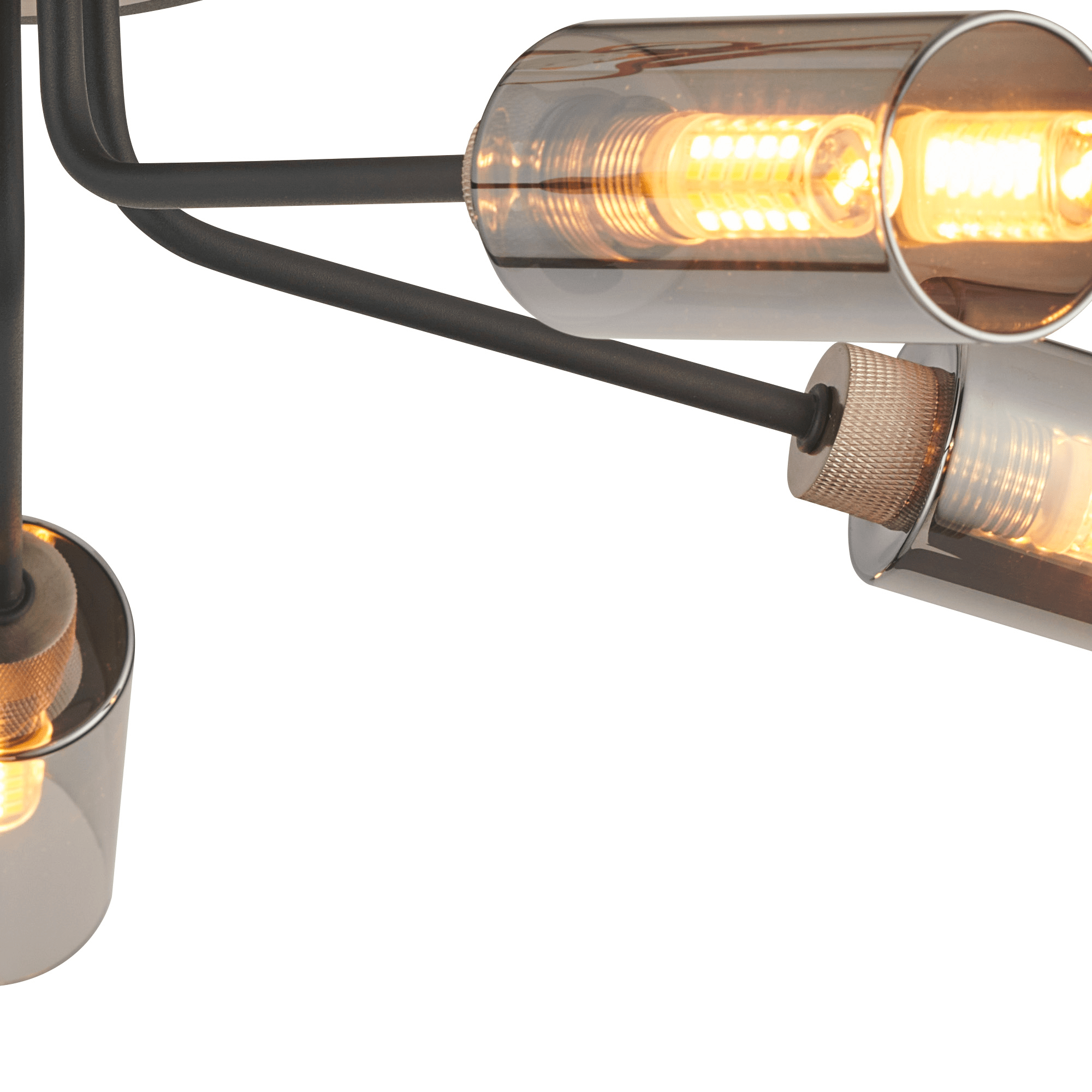 Luminosity Designs Ltd - Holly Flush 5 Light Ceiling Fitting With Smoked Tubular Glass Shades - Luminosity Designs Ltd