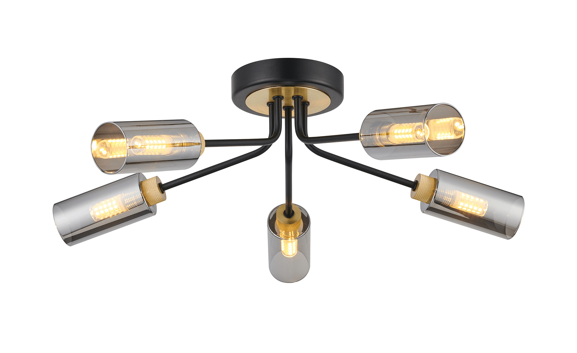 Luminosity Designs Ltd - Holly Flush 5 Light Ceiling Fitting With Smoked Tubular Glass Shades - Luminosity Designs Ltd