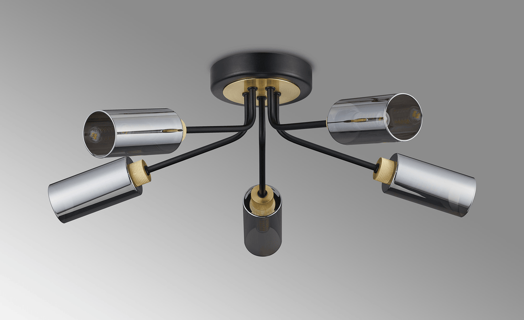 Luminosity Designs Ltd - Holly Flush 5 Light Ceiling Fitting With Smoked Tubular Glass Shades - Luminosity Designs Ltd