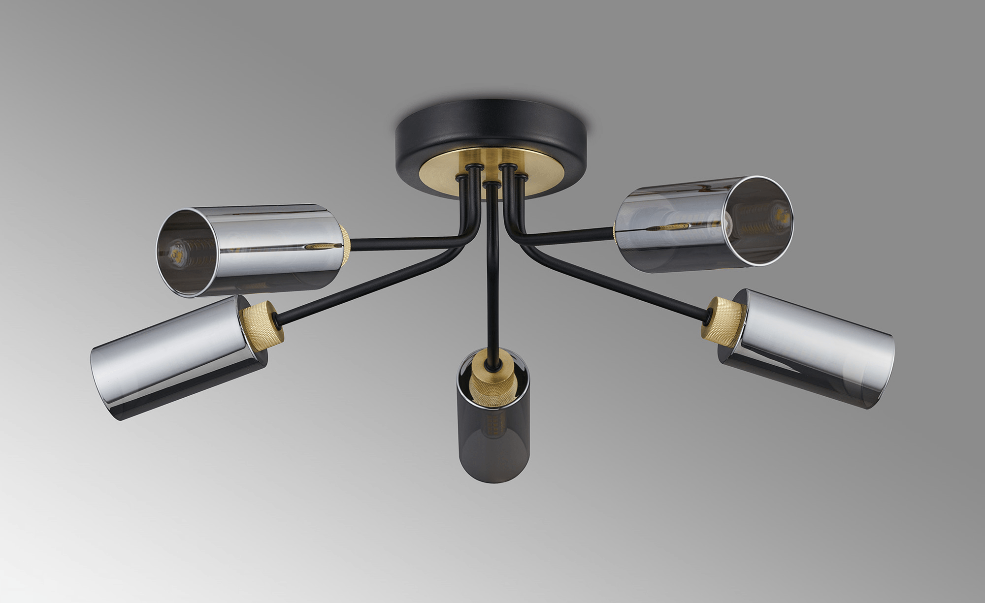 Luminosity Designs Ltd - Holly Flush 5 Light Ceiling Fitting With Smoked Tubular Glass Shades - Luminosity Designs Ltd