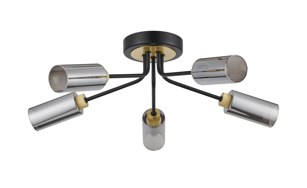 Luminosity Designs Ltd - Holly Flush 5 Light Ceiling Fitting With Smoked Tubular Glass Shades - Luminosity Designs Ltd