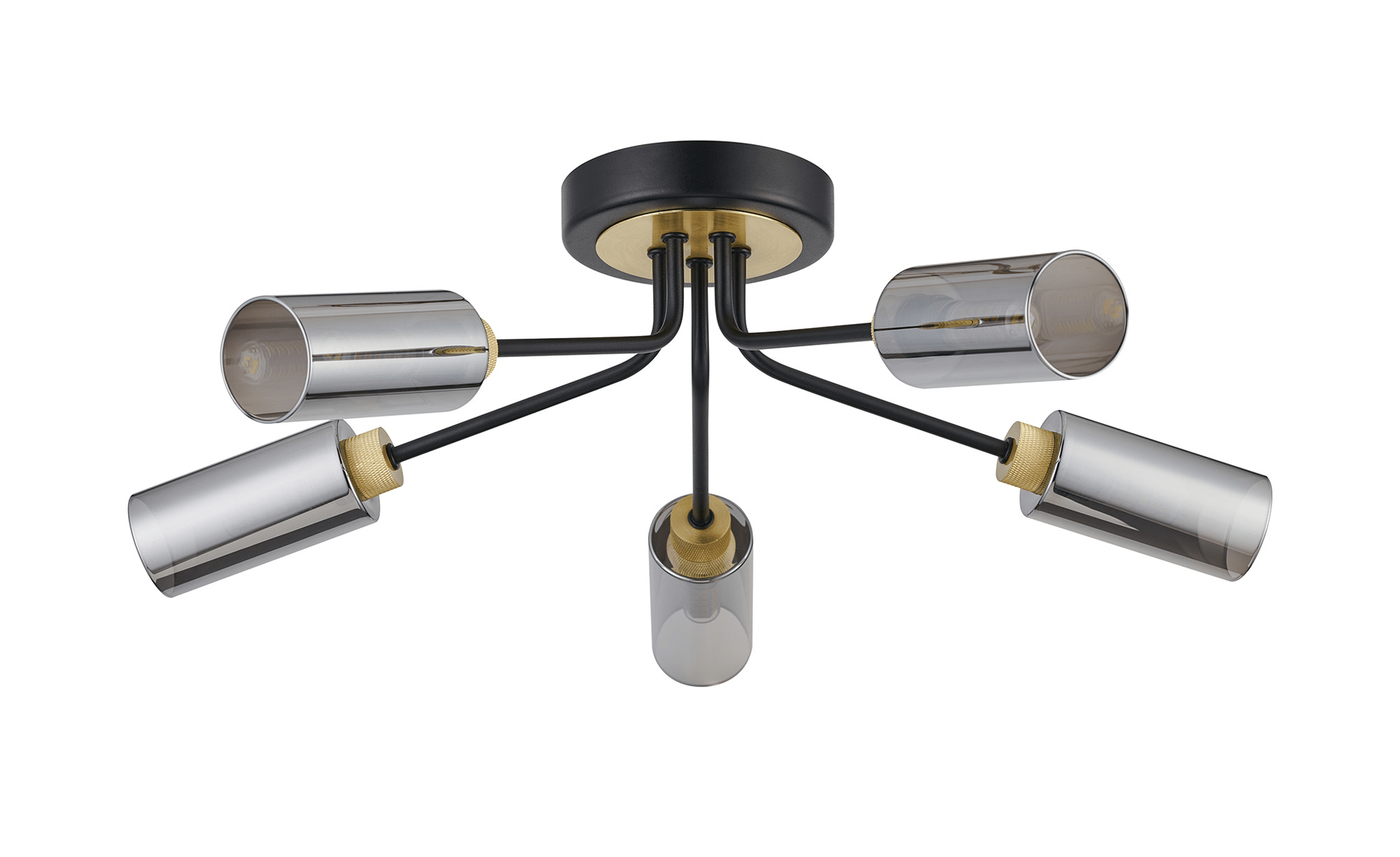 Luminosity Designs Ltd - Holly Flush 5 Light Ceiling Fitting With Smoked Tubular Glass Shades - Luminosity Designs Ltd