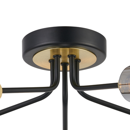 Holly Flush 5 Light Ceiling Fitting With Smoked Tubular Glass Shades