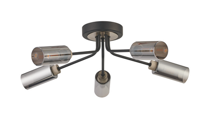 Holly Flush 5 Light Ceiling Fitting With Smoked Tubular Glass Shades