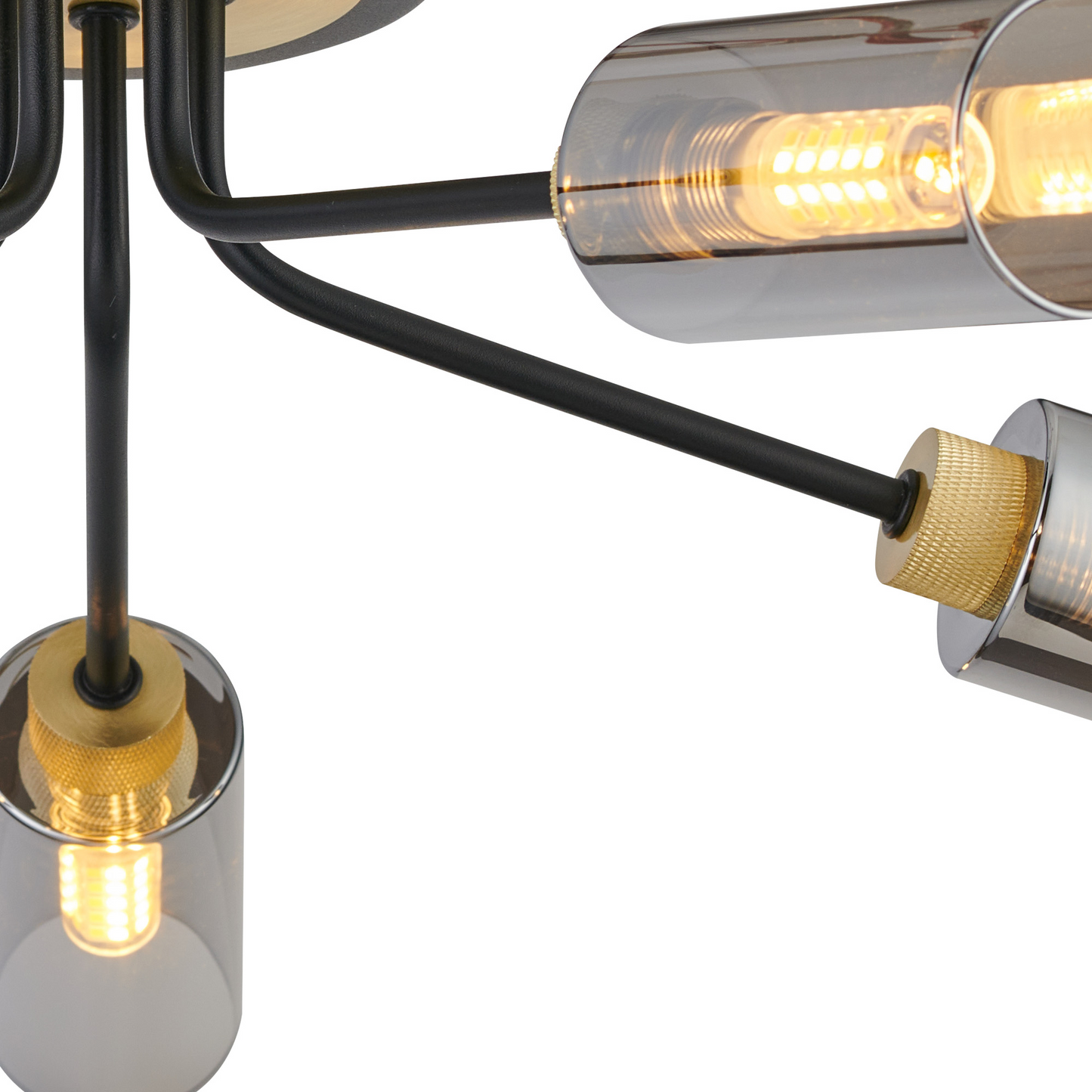 Holly Flush 5 Light Ceiling Fitting With Smoked Tubular Glass Shades