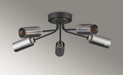 Holly Flush 5 Light Ceiling Fitting With Smoked Tubular Glass Shades