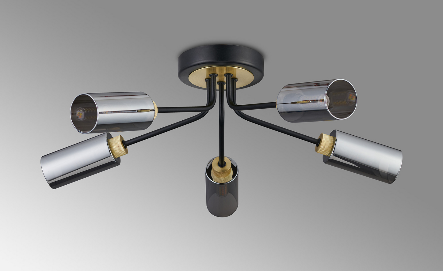 Holly Flush 5 Light Ceiling Fitting With Smoked Tubular Glass Shades