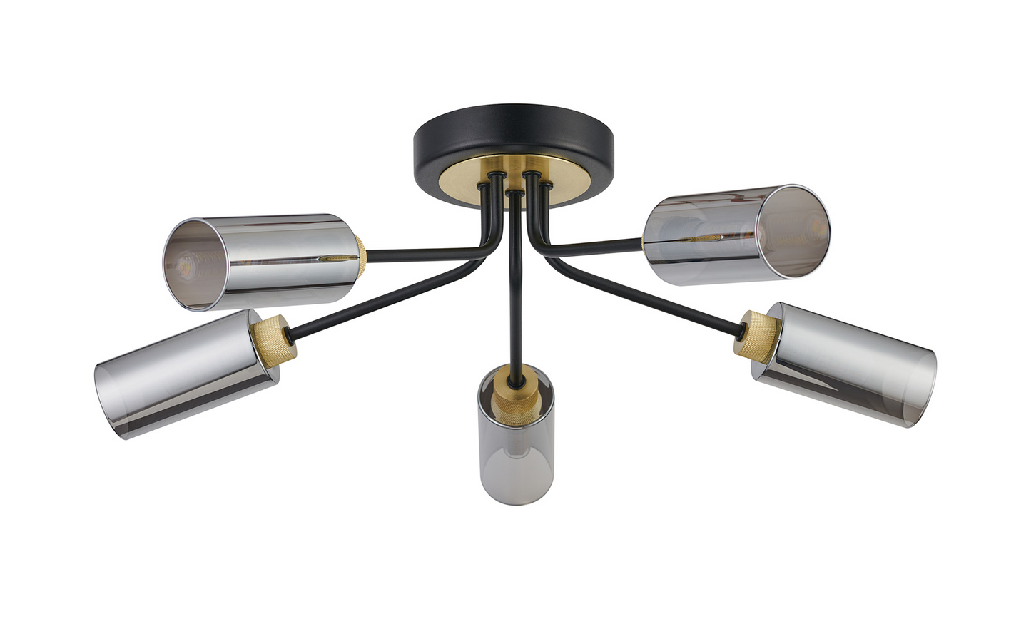 Holly Flush 5 Light Ceiling Fitting With Smoked Tubular Glass Shades