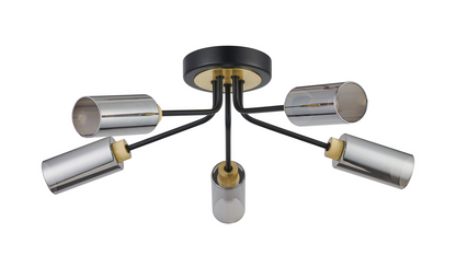 Holly Flush 5 Light Ceiling Fitting With Smoked Tubular Glass Shades