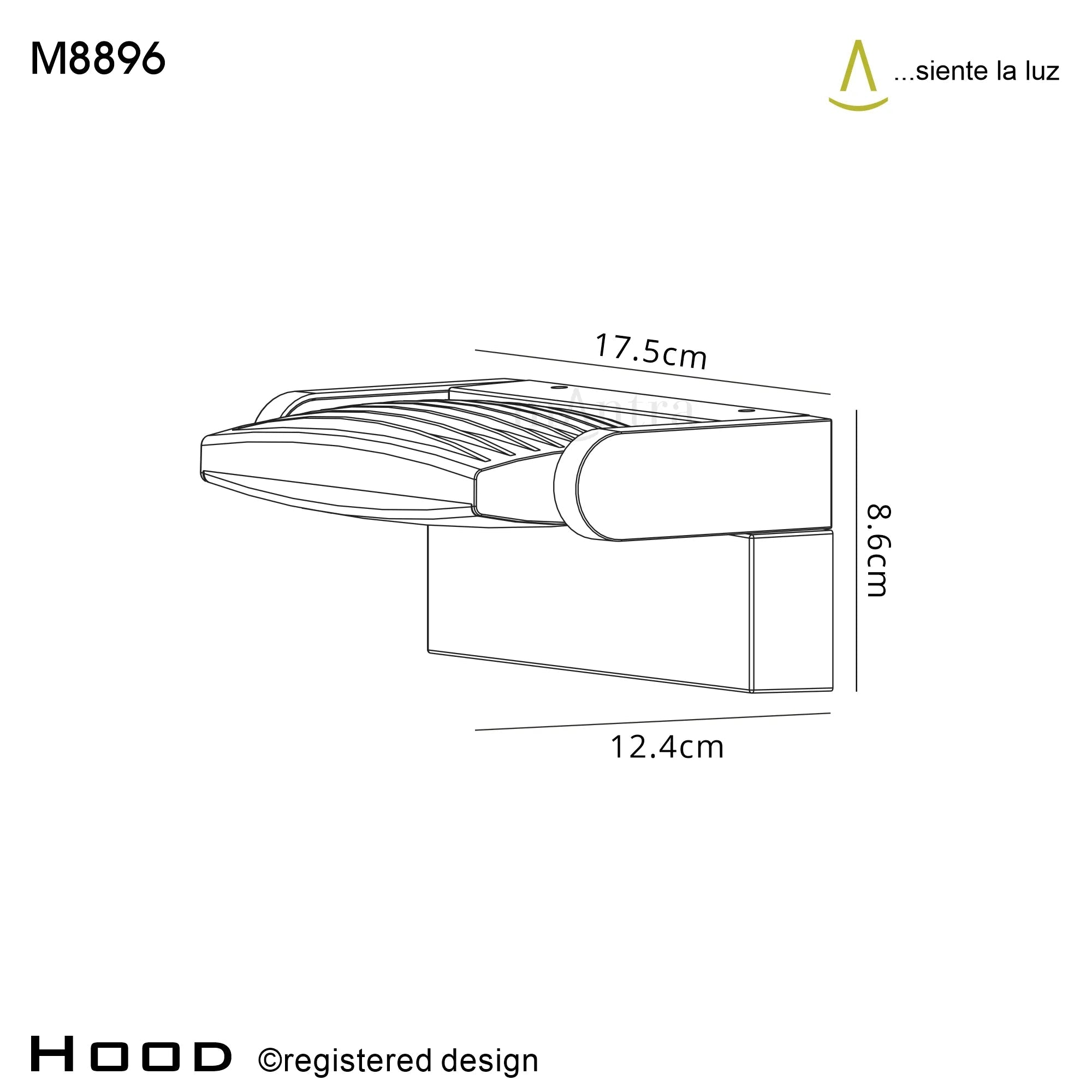 Mantra Fusion - Hood Outdoor Wall Lamp, 12W LED, 3000K, 1100lm, IP65 Rated (Mantra M8896) - Luminosity Designs Ltd