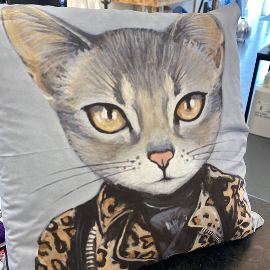 Satin Punk Grey Kitty Cat Artist Style Couch Cushion