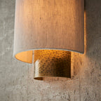 Endon - Indara Semi Flush Wall Light in Hammered Antique Brass with Linen Shade, Handmade. 1x ES Bulbs - Luminosity Designs Ltd