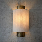Endon - Indara Semi Flush Wall Light in Hammered Antique Brass with Linen Shade, Handmade. 1x ES Bulbs - Luminosity Designs Ltd