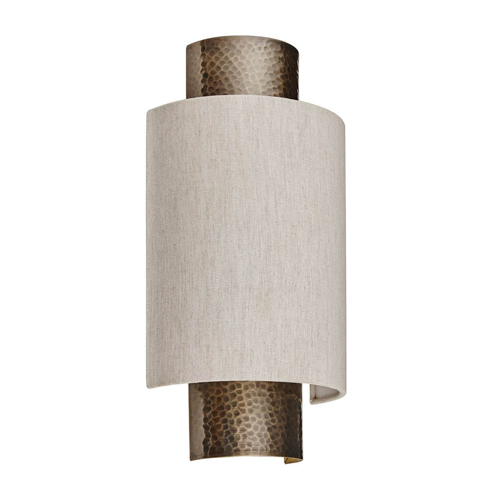 Endon - Indara Semi Flush Wall Light in Hammered Antique Brass with Linen Shade, Handmade. 1x ES Bulbs - Luminosity Designs Ltd