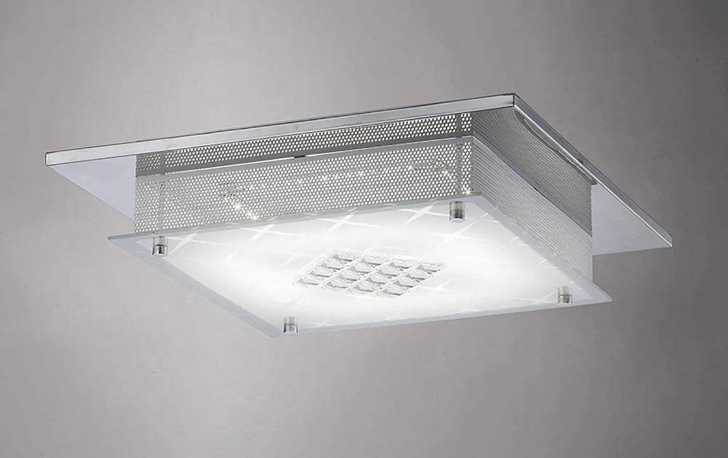 Diyas - Ines Square Ceiling Flush Light Fitting, 75 X 0.72W LED, 3600K, Polished Chrome/Crystal - Luminosity Designs Ltd