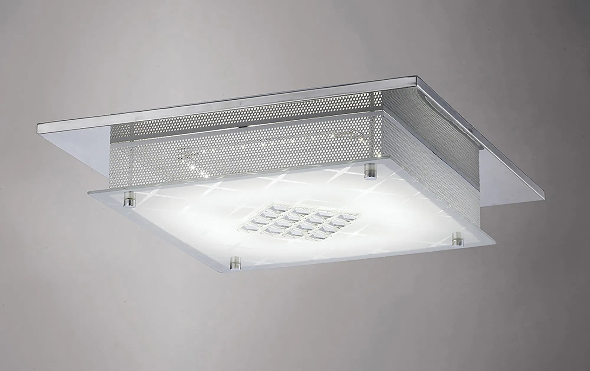 Diyas - Ines Square Ceiling Flush Light Fitting, 75 X 0.72W LED, 3600K, Polished Chrome/Crystal - Luminosity Designs Ltd