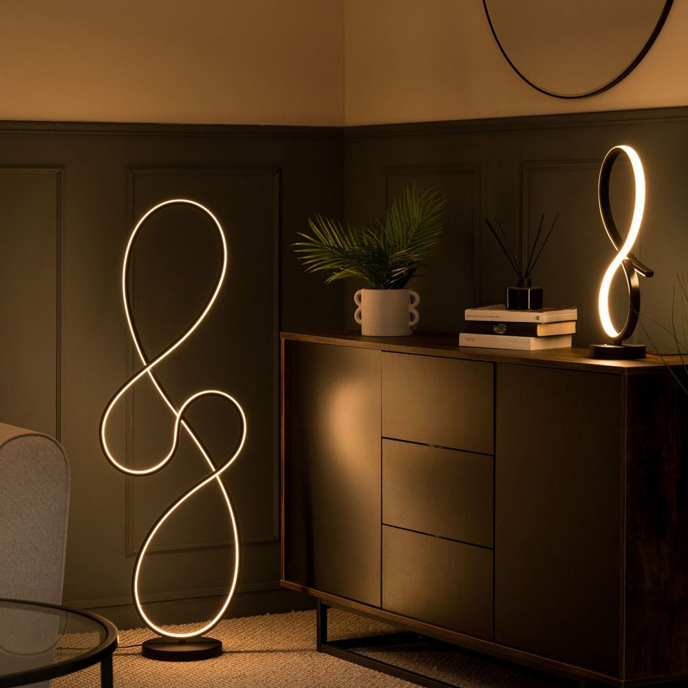 LSE - Infinity LED Matte Black Swirl Floor Lamp - Luminosity Designs Ltd