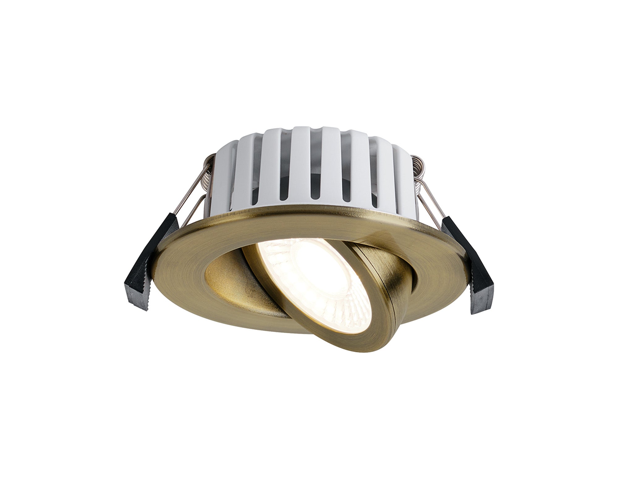 Downlight fixture with gold and chrome finish on a white background