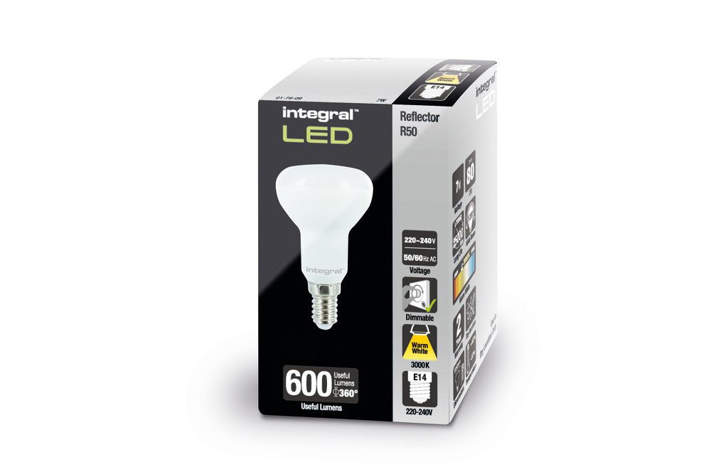 Integral LED - Integral DIMMABLE R50 Spot Lamp Bulb LED, E14, 600LM, 7W - Luminosity Designs Ltd