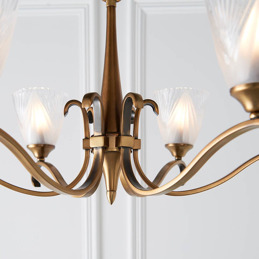 Endon - Interiors 1900 Columbia Antique Brass and Glass Finish Chandelier, 6x E14 - Luminosity Designs Ltd
