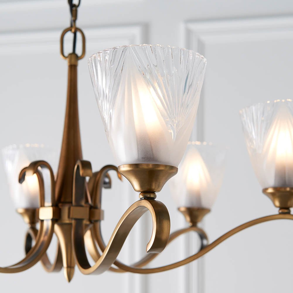 Endon - Interiors 1900 Columbia Antique Brass and Glass Finish Chandelier, 6x E14 - Luminosity Designs Ltd