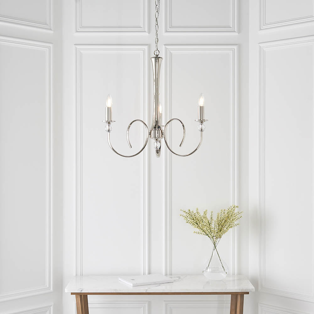 Luminosity Designs - Interiors 1900 Fabia Light Polished Nickel Finish Chandelier, 3x E14 - Luminosity Designs Ltd