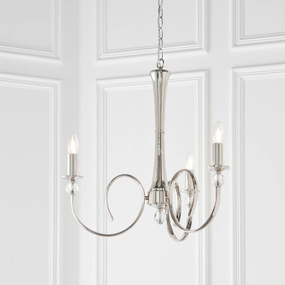 Luminosity Designs - Interiors 1900 Fabia Light Polished Nickel Finish Chandelier, 3x E14 - Luminosity Designs Ltd