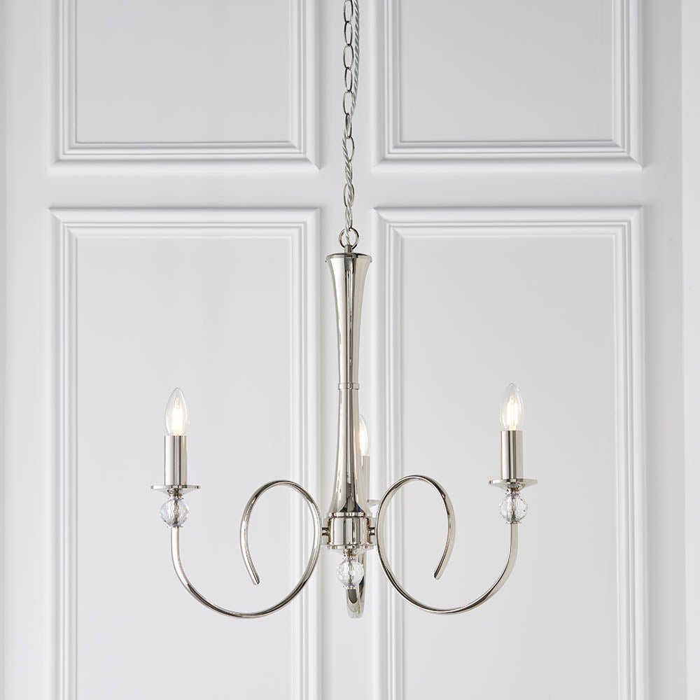 Luminosity Designs - Interiors 1900 Fabia Light Polished Nickel Finish Chandelier, 3x E14 - Luminosity Designs Ltd