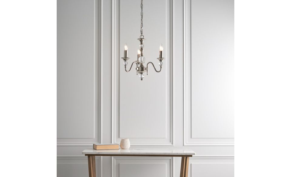 Luminosity Designs - Interiors 1900 Polina Polished Nickel Finish Chandelier, 3x E14 - Luminosity Designs Ltd