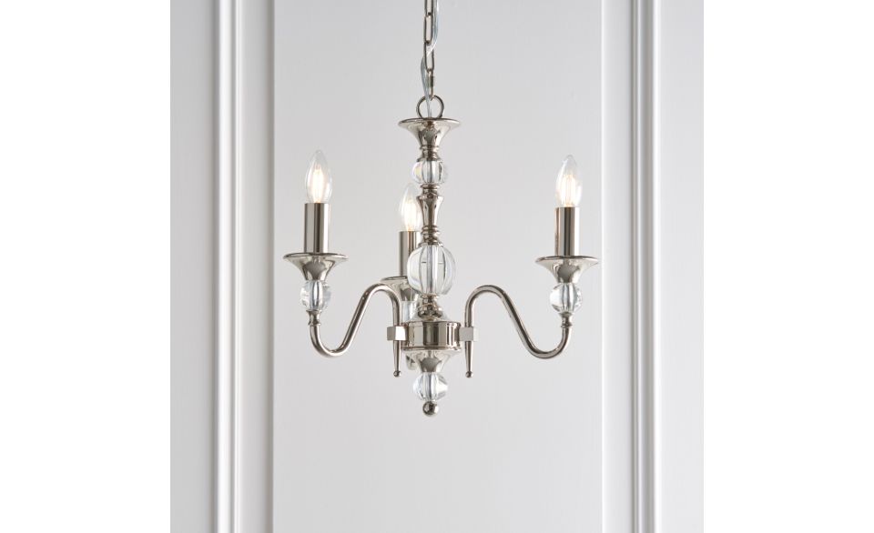 Luminosity Designs - Interiors 1900 Polina Polished Nickel Finish Chandelier, 3x E14 - Luminosity Designs Ltd