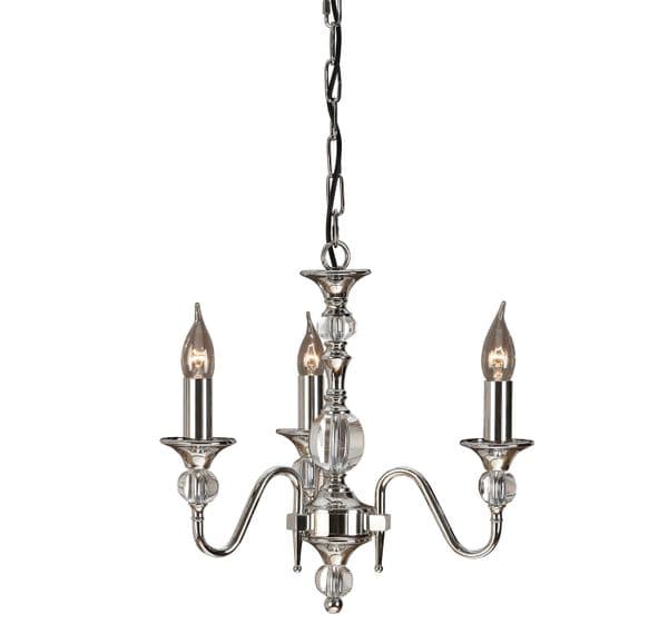 Luminosity Designs - Interiors 1900 Polina Polished Nickel Finish Chandelier, 3x E14 - Luminosity Designs Ltd