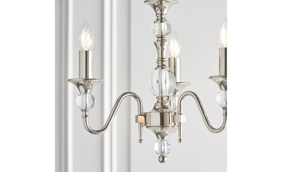 Luminosity Designs - Interiors 1900 Polina Polished Nickel Finish Chandelier, 3x E14 - Luminosity Designs Ltd