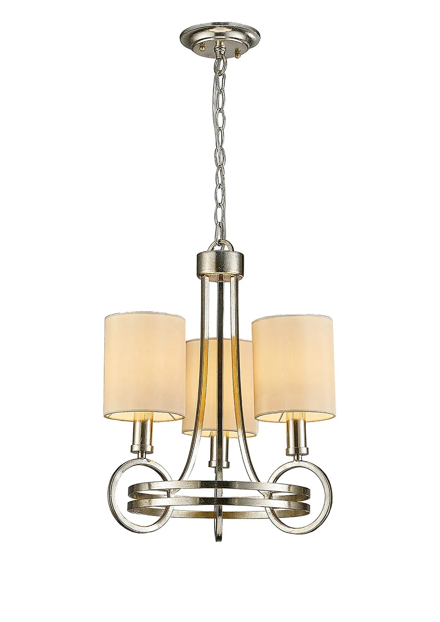 Diyas - Isabella Pendant With Beige Shade, 3 Light E14 , Antique Silver/Teak Plated (Diyas IL31701) - Luminosity Designs Ltd