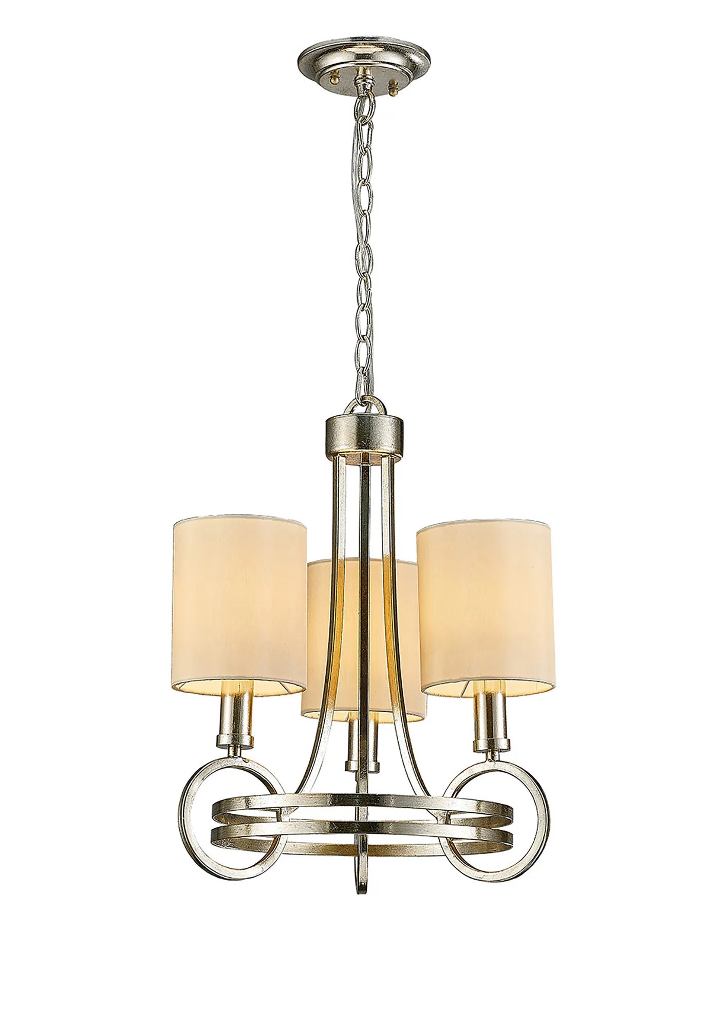 Isabella Pendant With Beige Shade, 3 Light E14 , Antique Silver/Teak Plated (Diyas IL31701)