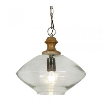 Oaks Lighting - Jaipur Clear Glass and Turned Wood Pendant Light, 1xE27 (Oaks 3912 WD) - Luminosity Designs Ltd